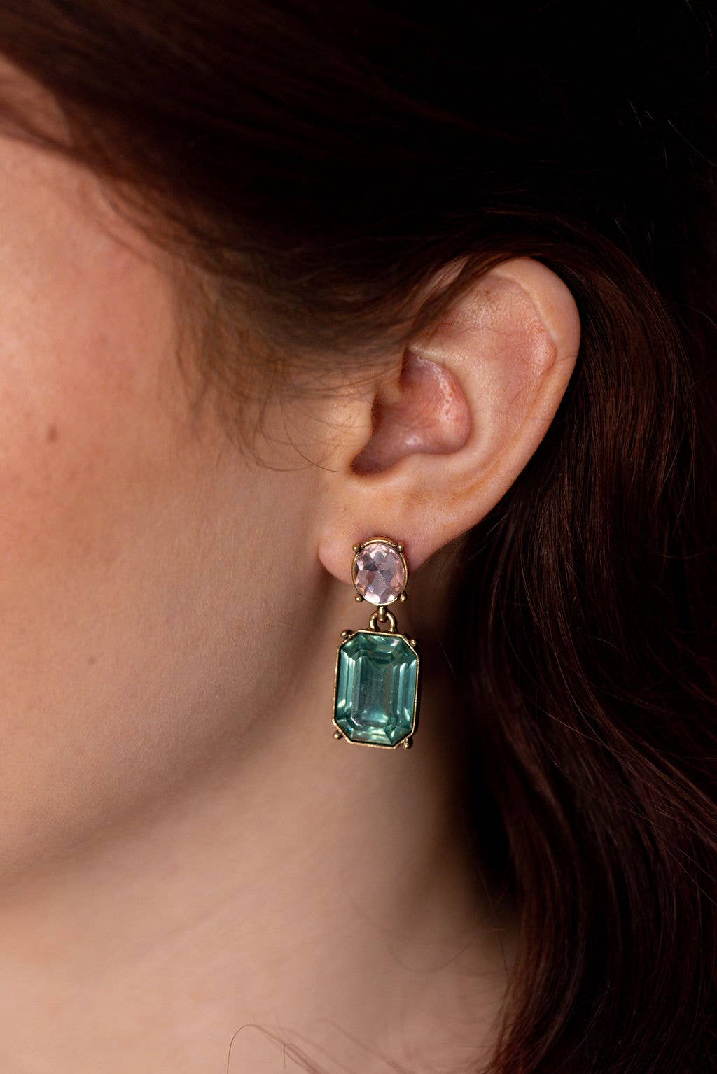 Oval Twin Gem Post Earring in Sky & Baby Pink - Robins & Roses, Eccleshall