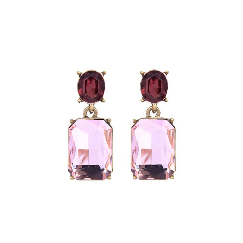 Oval Twin Gem Post Earring in Pink & Burgundy - Robins & Roses, Eccleshall