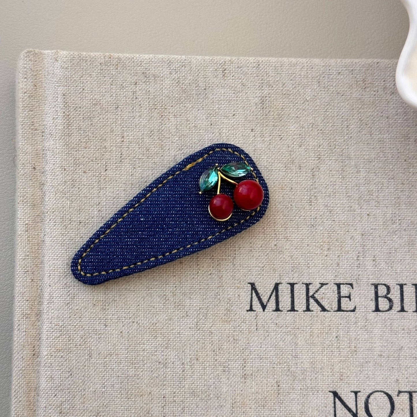Cherry Hair Clip in Denim & Red - Robins & Roses, Eccleshall