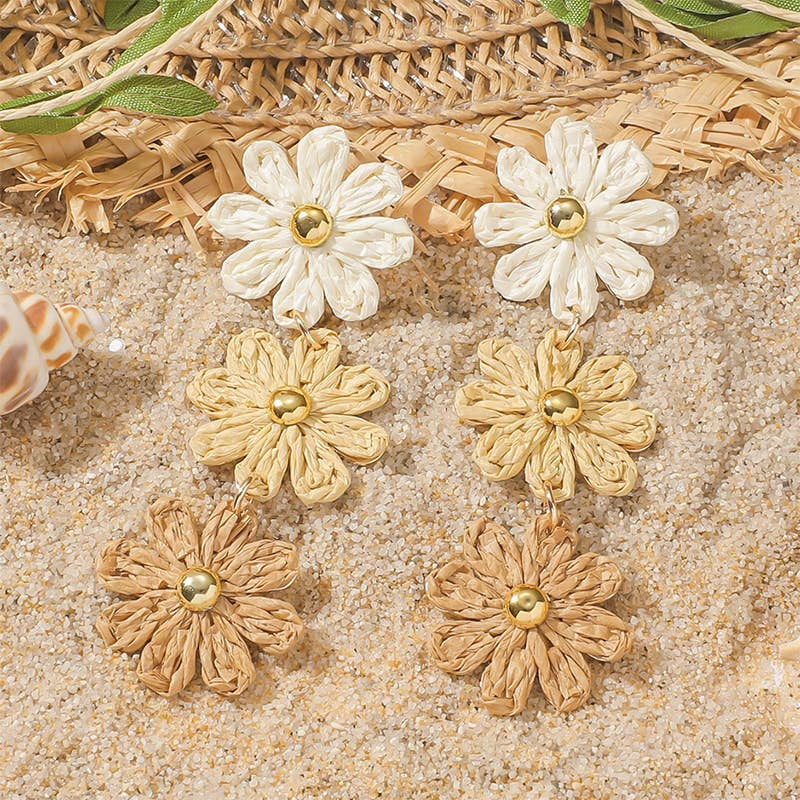 Oversized 3 Flower Drop Earring in Natural