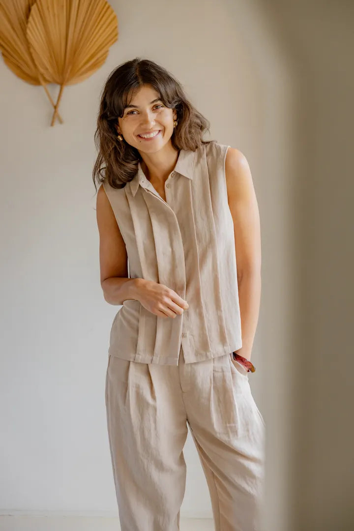 Fransa Linen Blend Sleeveless Blouse - Robins & Roses, Eccleshall