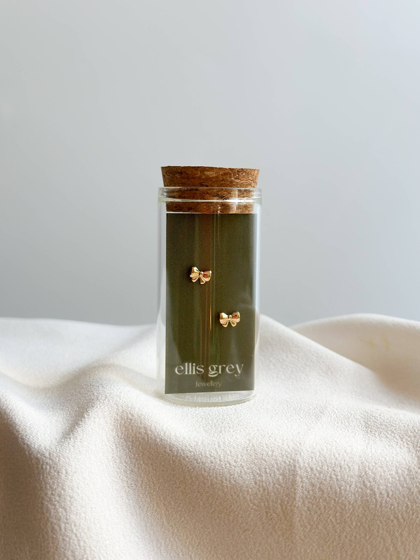 Glass Vial - 18k Gold Bow Stud Earrings - Robins & Roses, Eccleshall