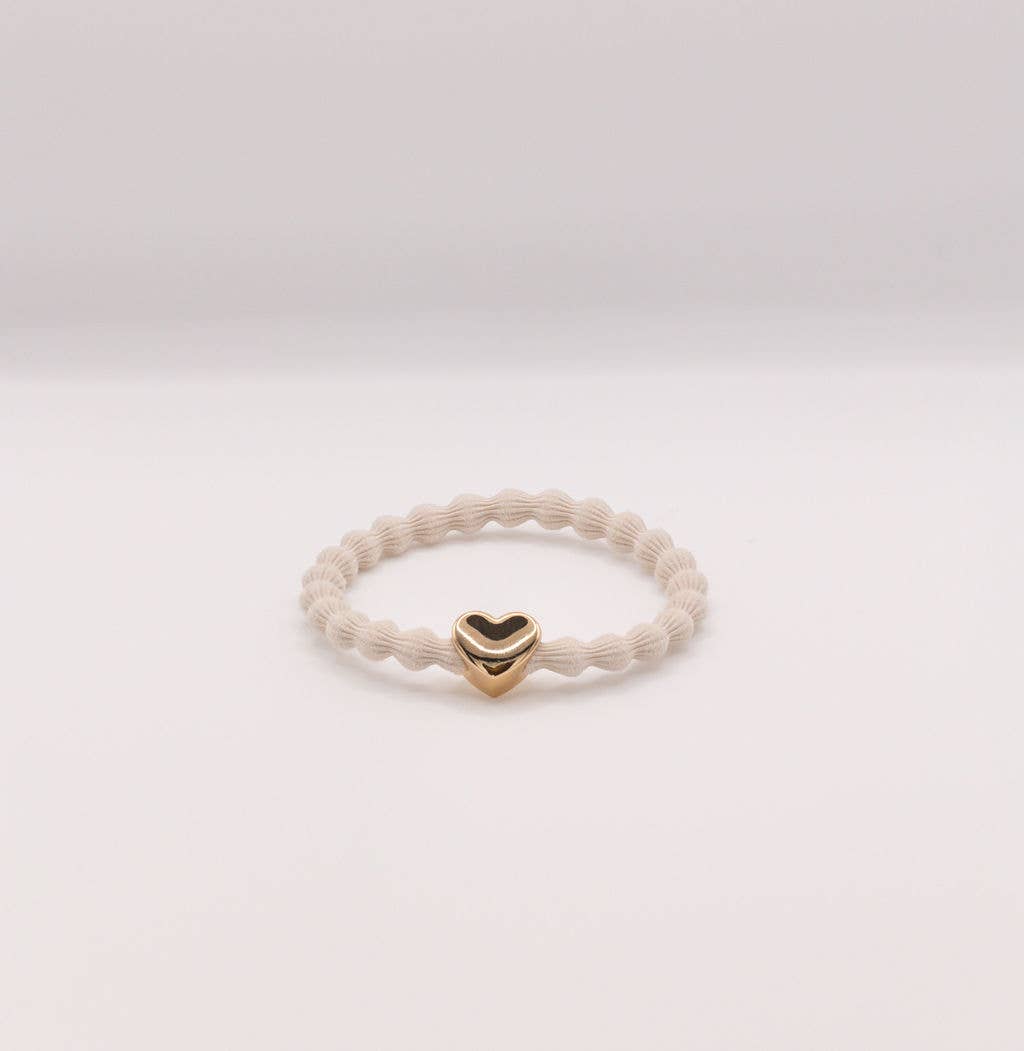 Wave Hair Tie with Gold Heart Charm (Various Colours)