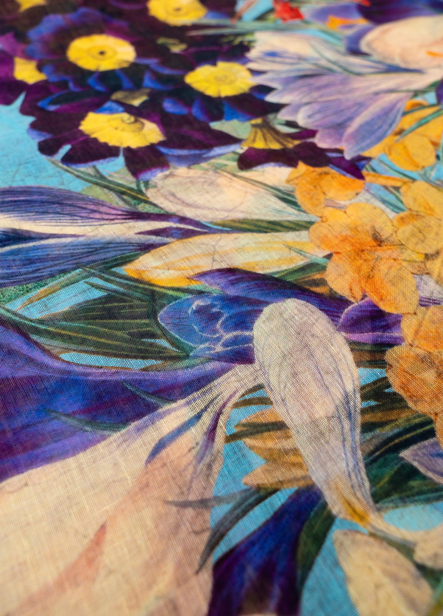 Powder Linen/Cotton Scarf - Spring Flora - Robins & Roses, Eccleshall