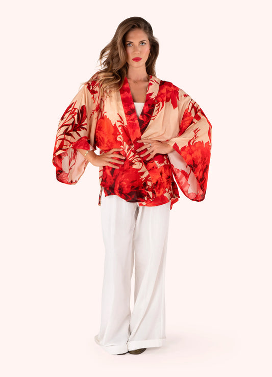 *SS26* Kimono Jacket - Rouge Blooms