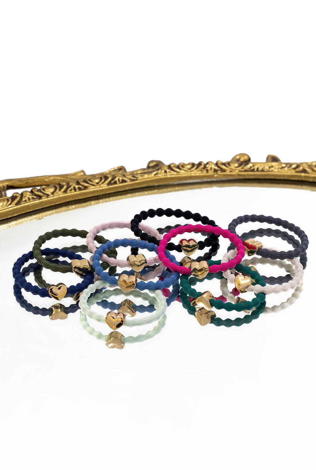 Wave Hair Tie with Gold Heart Charm (Various Colours)