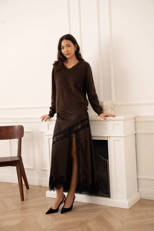 Asymmetrical Satin Lace Skirt