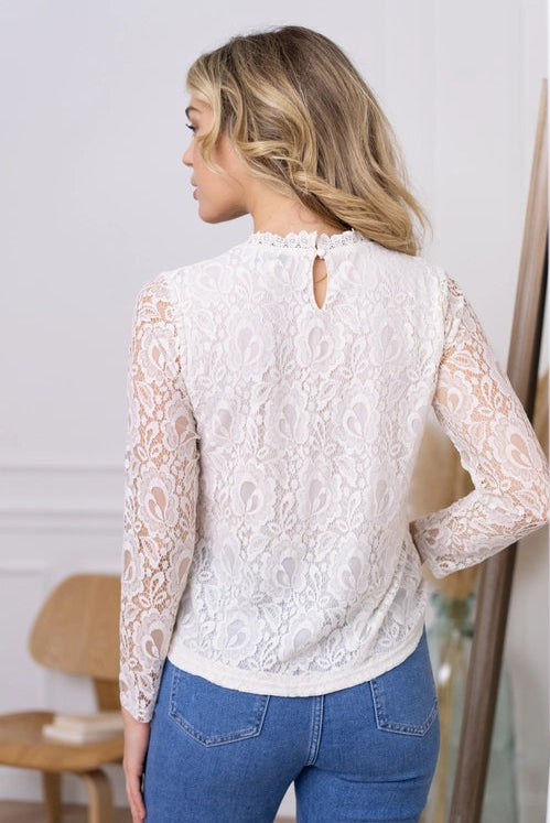 Choklate Tiffany Lace Blouse with Bands and Long Sleeves - Robins & Roses, Eccleshall
