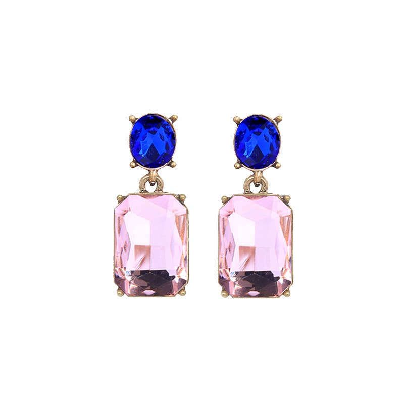 Oval Twin Gem Post Earring in Soft Pink & Royal Blue