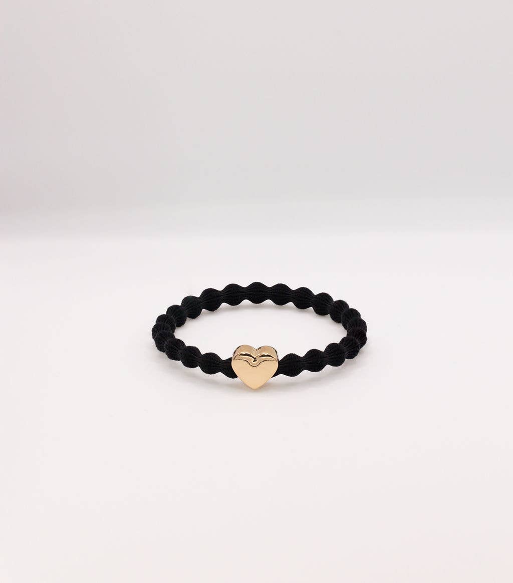 Wave Hair Tie with Gold Heart Charm (Various Colours)