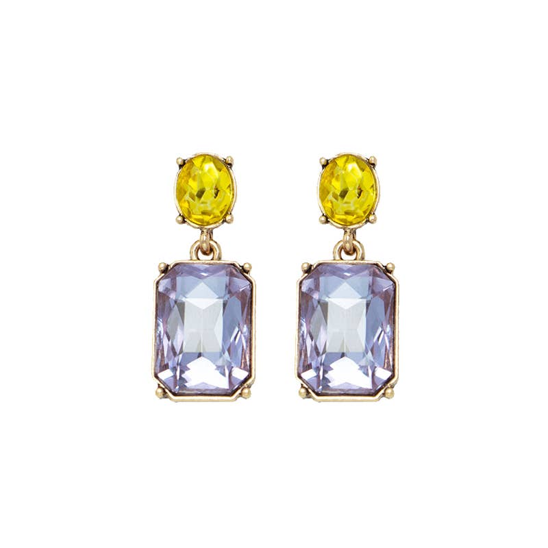 Oval Twin Gem Post Earring in Violet & Yellow - Robins & Roses, Eccleshall