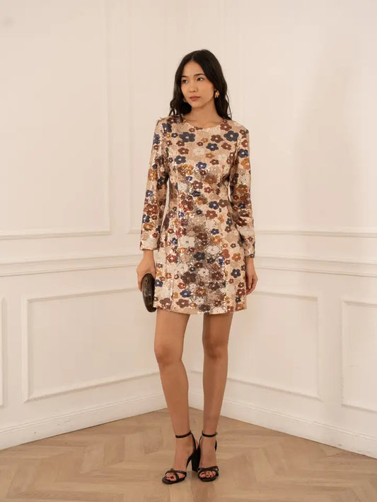 Multi-coloured Floral Sequin Dress