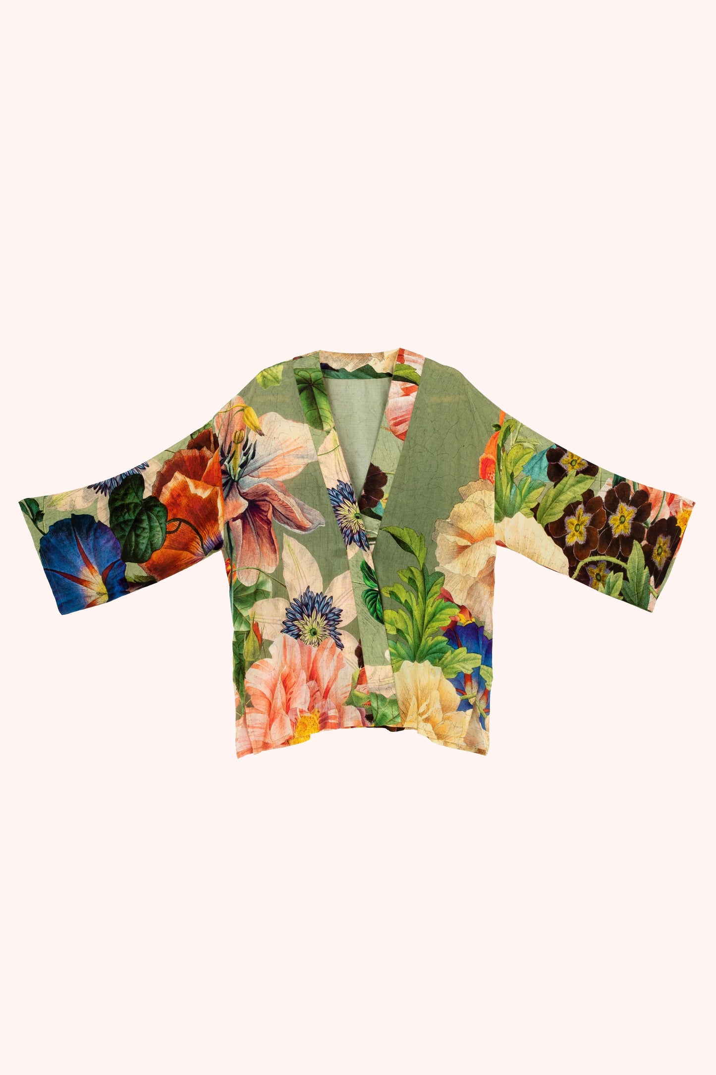 Mid-Length Kimono - Botanical Bouquet, Sage