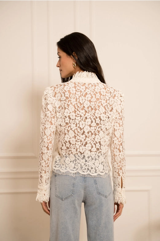 Choklate Paris Lace Blouse with Pearl Buttons - Robins & Roses, Eccleshall