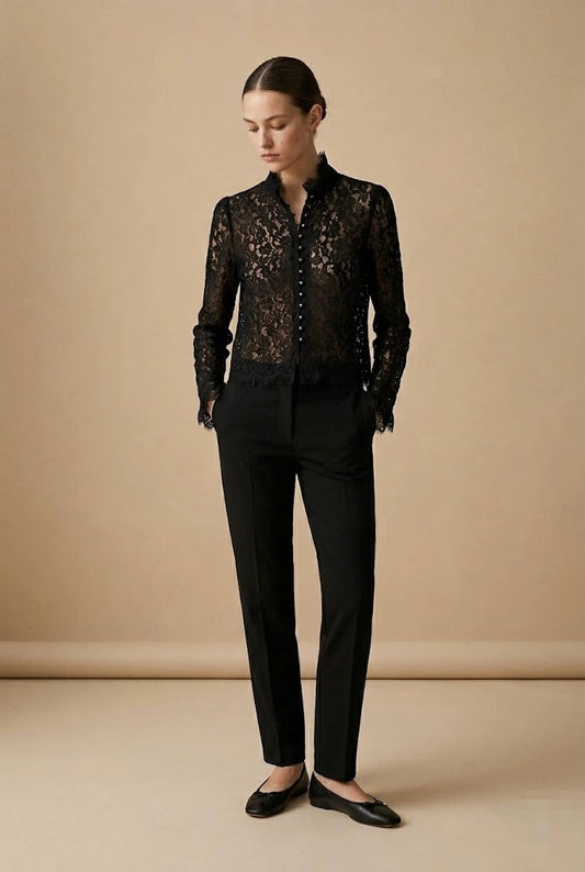 Choklate Paris Lace Blouse with Pearl Buttons - Robins & Roses, Eccleshall