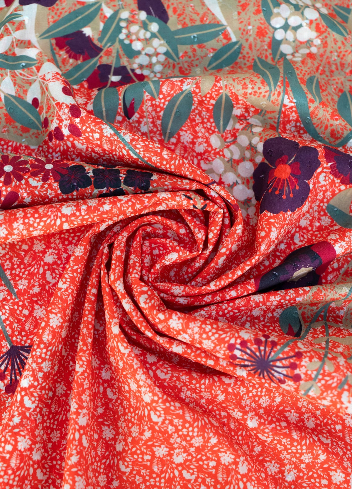 Powder Cotton Poplin Print Scarf - Floral Hedgerow, Tangerine