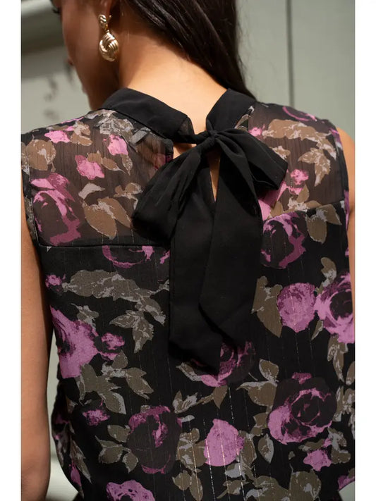 Floral Pattern Top with Purple Roses