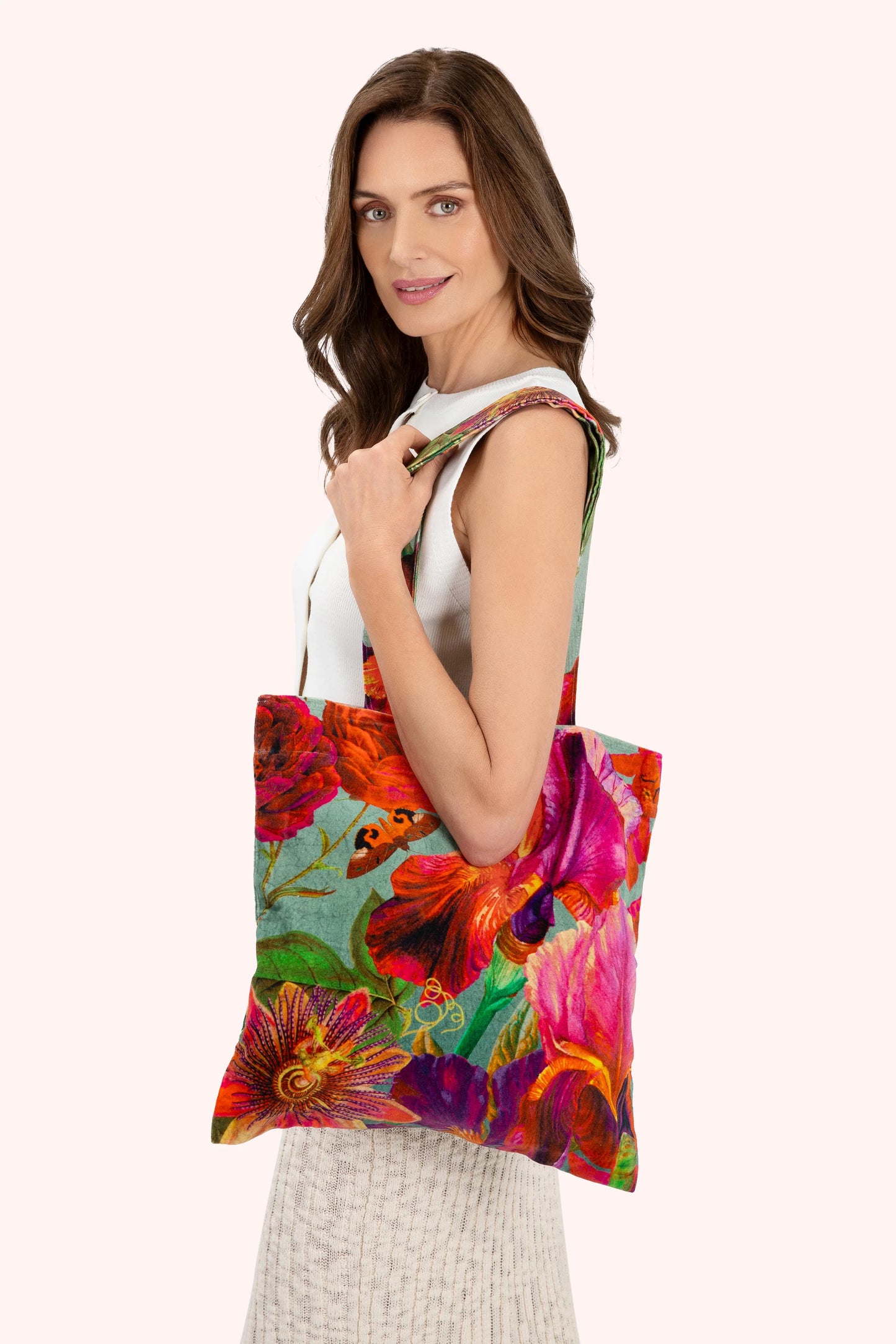 Velvet Tote Bag - Winter Iris, Ice