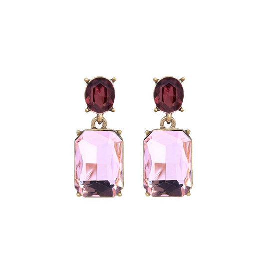 Oval Twin Gem Post Earring in Pink & Burgundy - Robins & Roses, Eccleshall