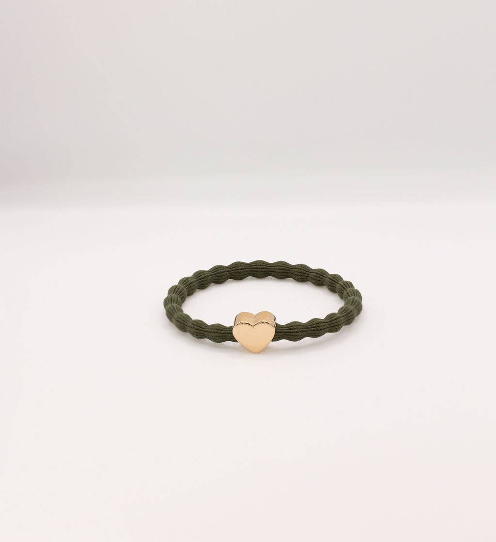 Wave Hair Tie with Gold Heart Charm (Various Colours)