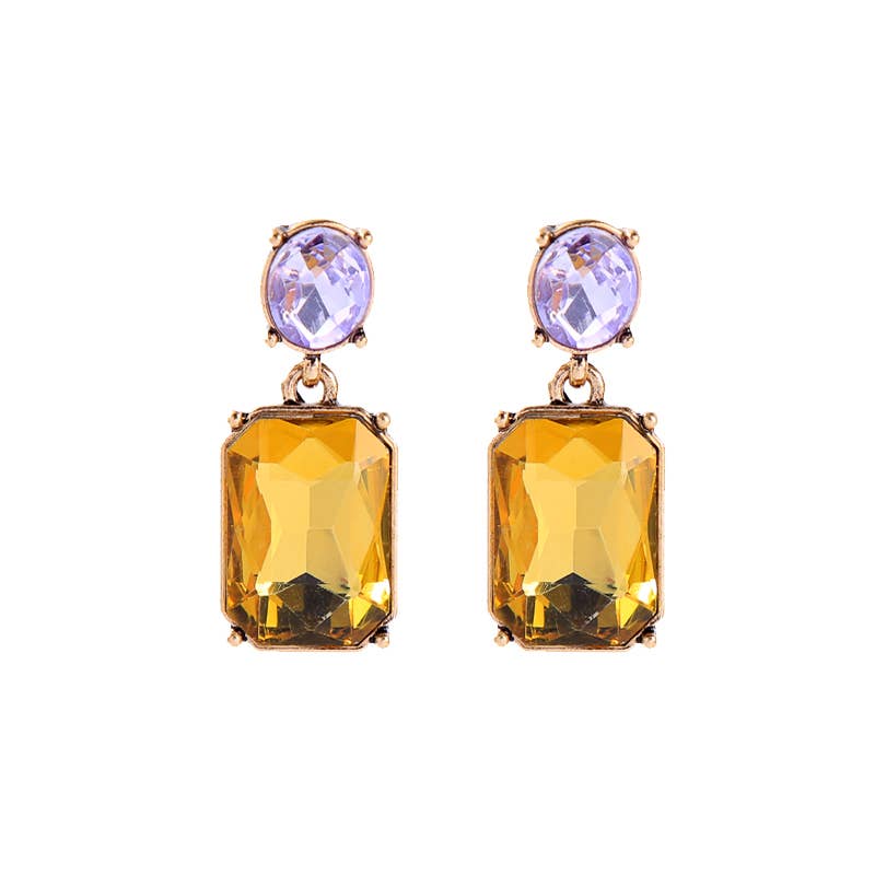 Oval Twin Gem Post Earring in Dark Amber & Violet