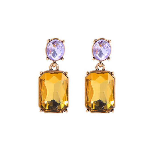 Oval Twin Gem Post Earring in Dark Amber & Violet