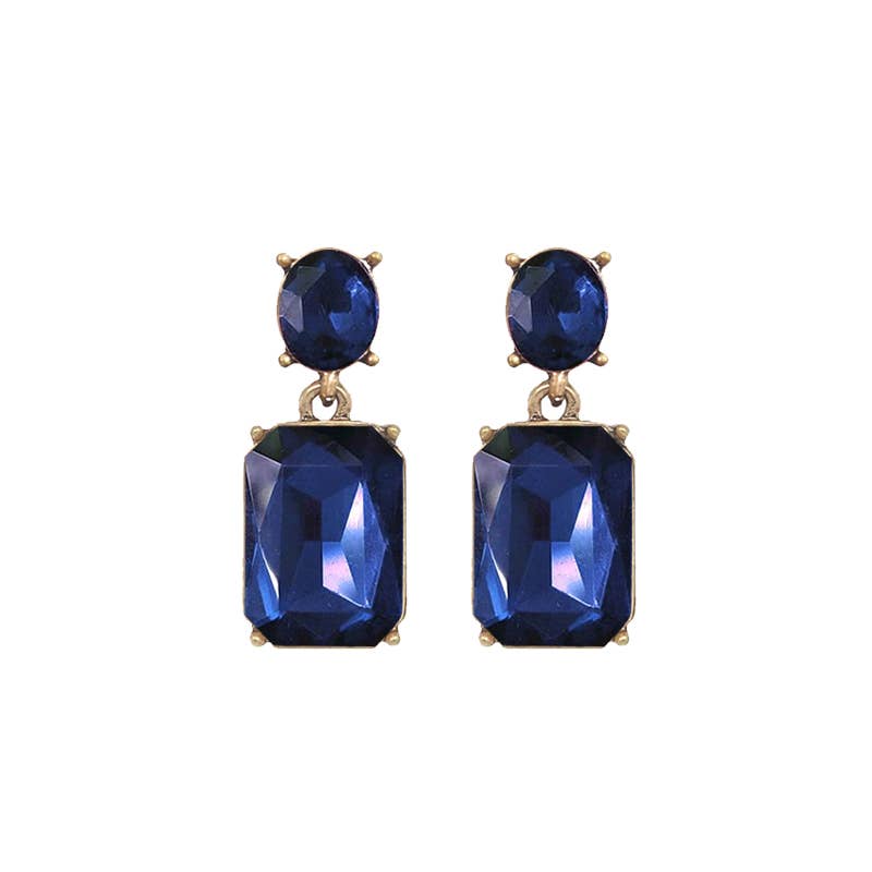 Oval Twin Gem Post Earring in Navy