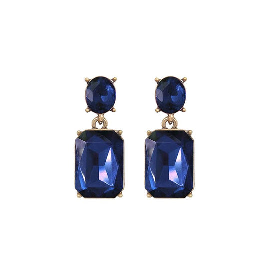 Oval Twin Gem Post Earring in Navy