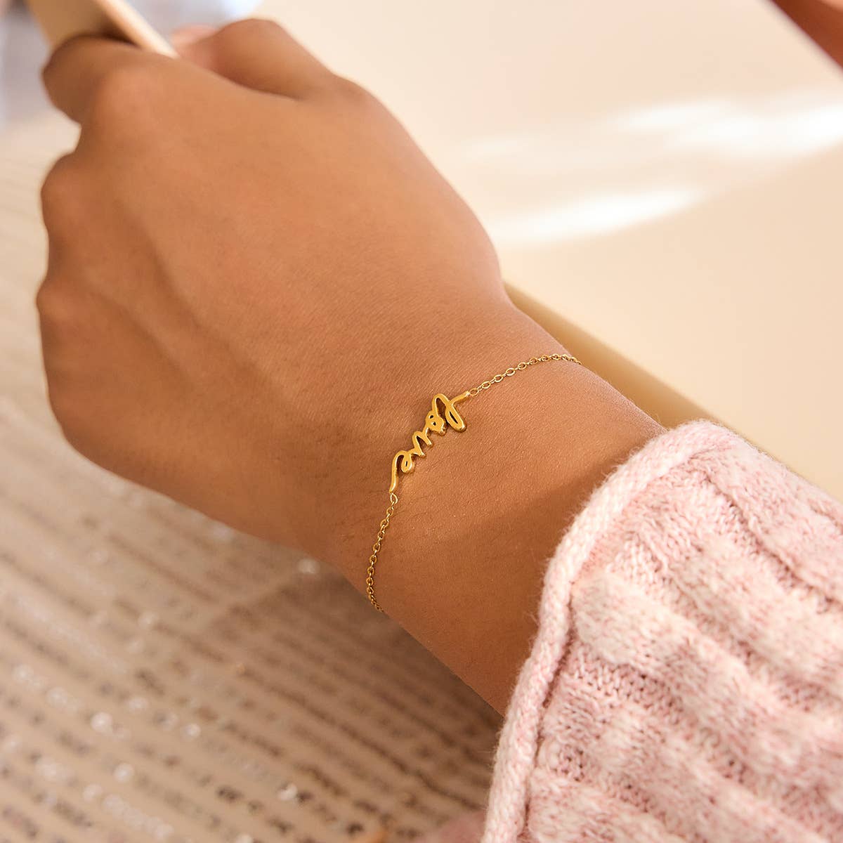 Love Script Bracelet in Gold - Robins & Roses, Eccleshall