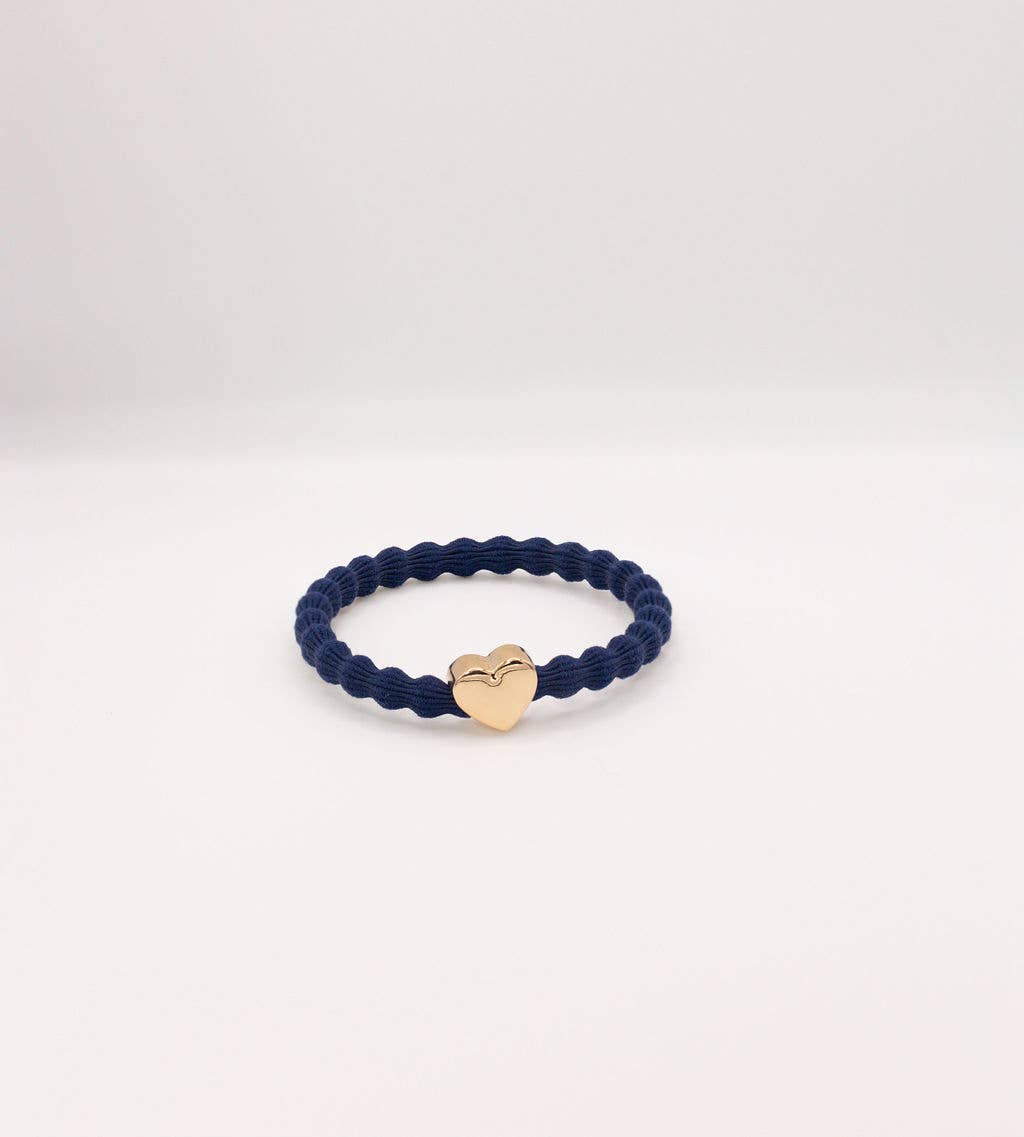 Wave Hair Tie with Gold Heart Charm (Various Colours)