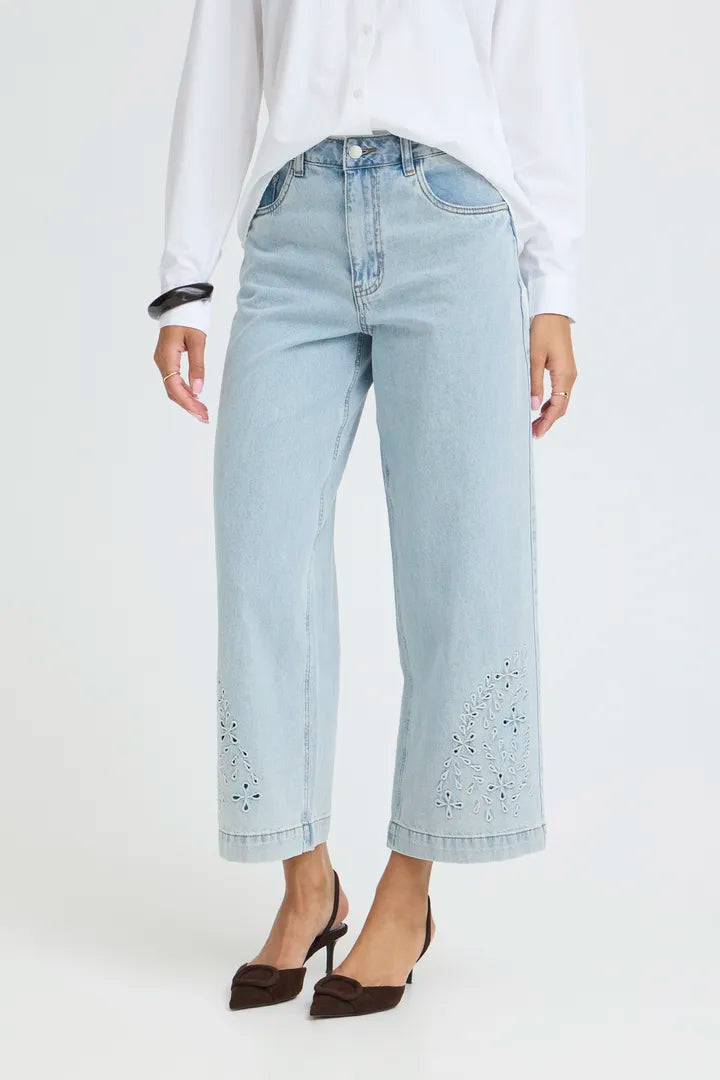 B.Young Wide Cropped Jeans With Embroidery Detail - Robins & Roses, Eccleshall