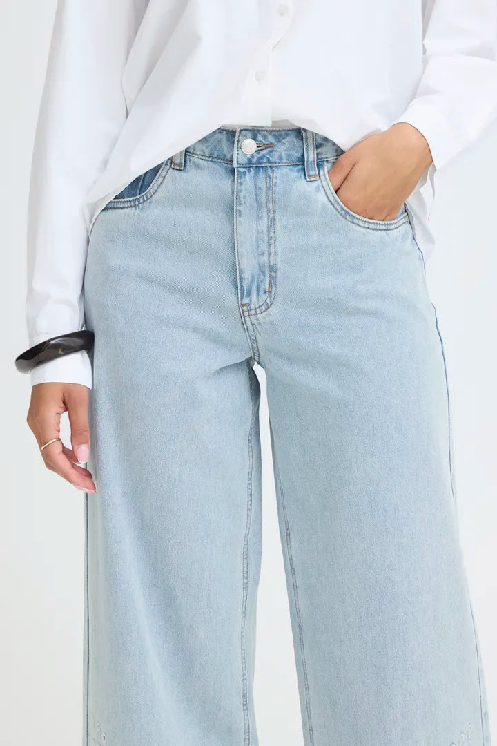 B.Young Wide Cropped Jeans With Embroidery Detail - Robins & Roses, Eccleshall
