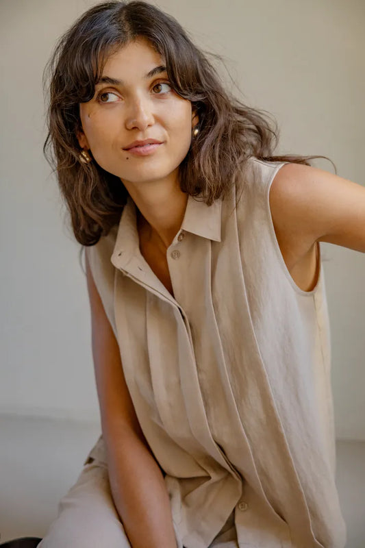 Fransa Linen Blend Sleeveless Blouse - Robins & Roses, Eccleshall