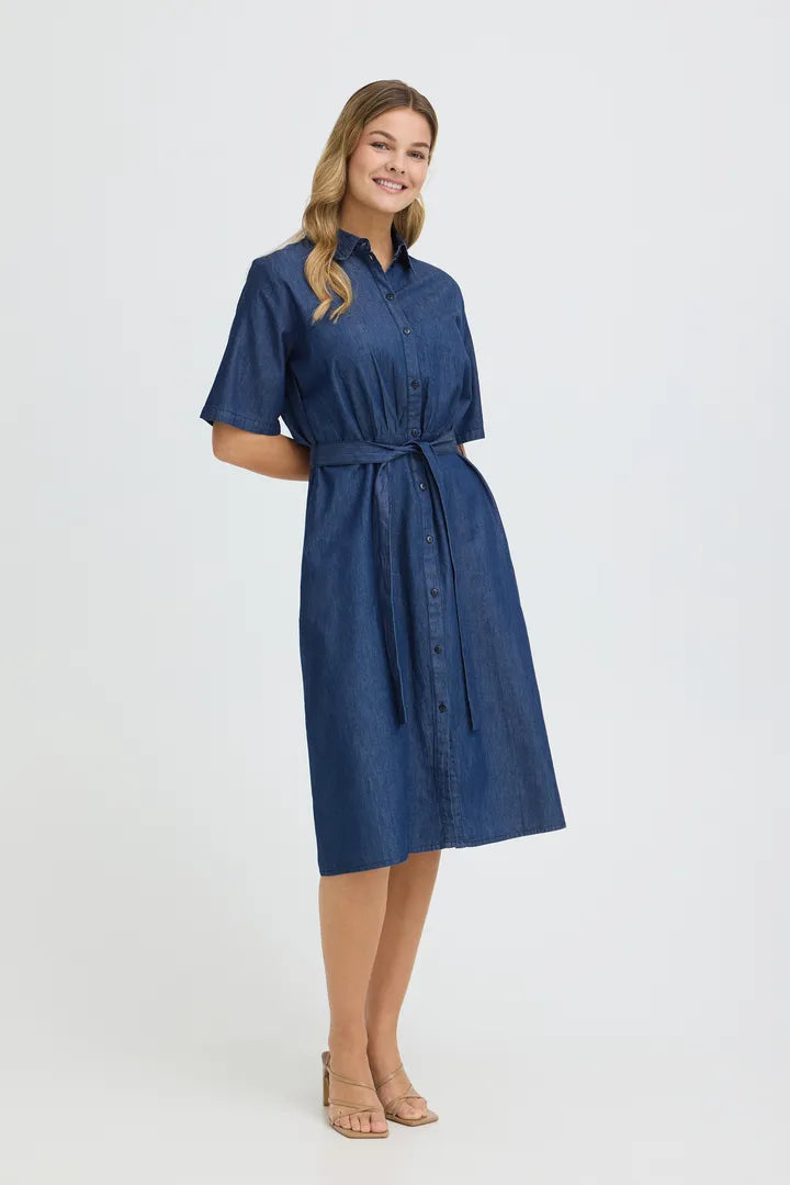 Fransa Denim Shirt Dress - Mid Blue Denim