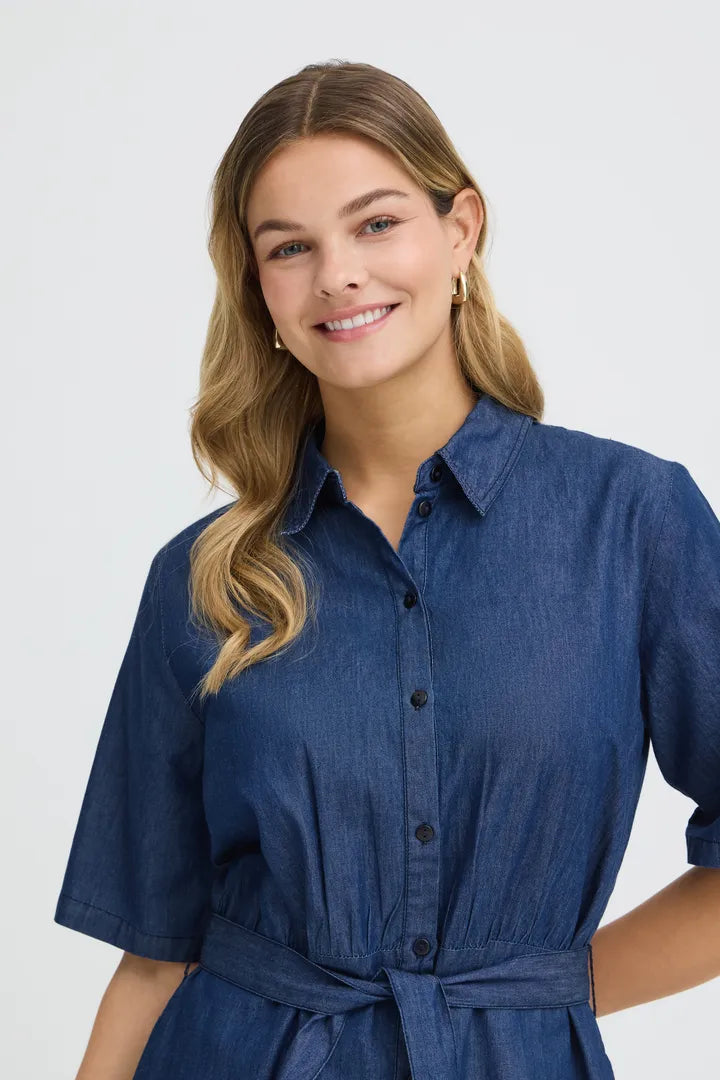 Fransa Denim Shirt Dress - Mid Blue Denim