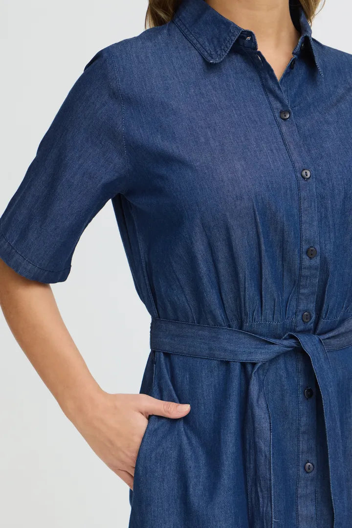Fransa Denim Shirt Dress - Mid Blue Denim
