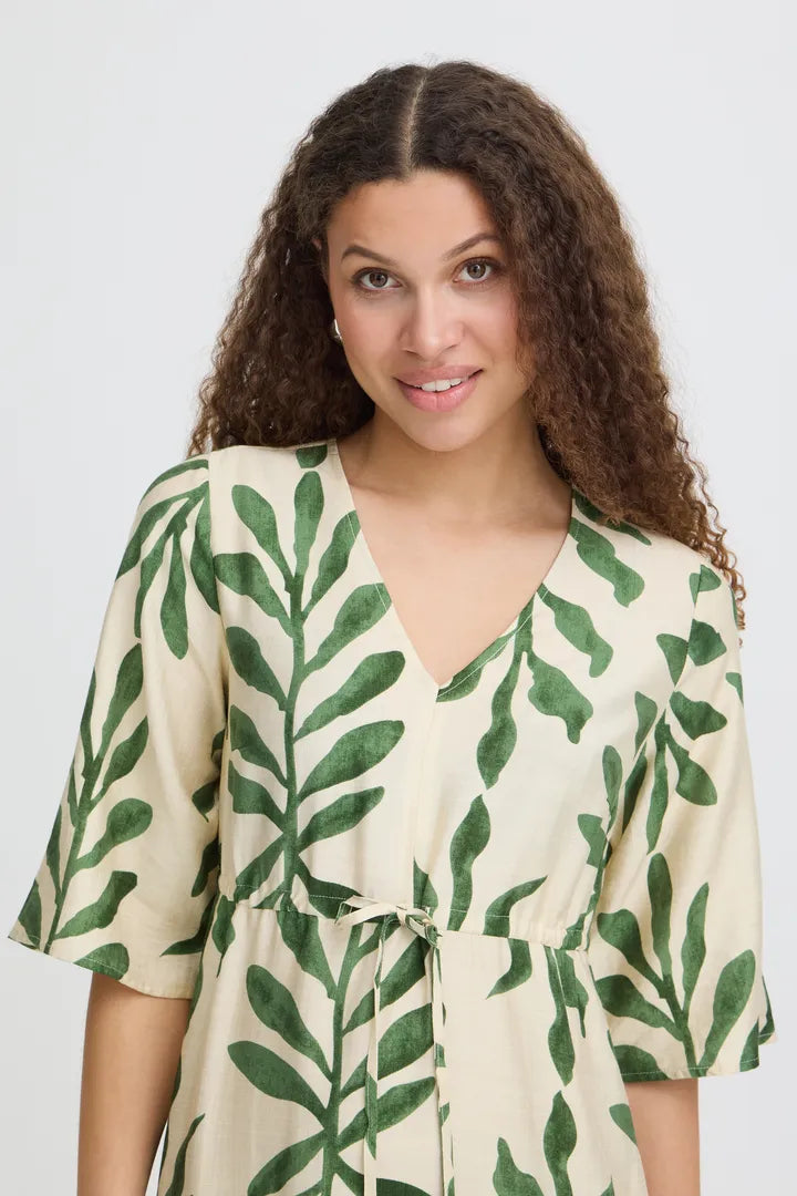 Fransa Leaf Print Dress