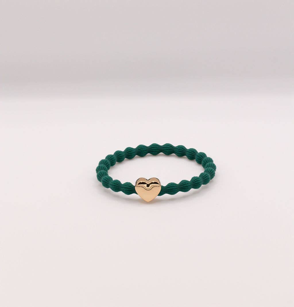 Wave Hair Tie with Gold Heart Charm (Various Colours)