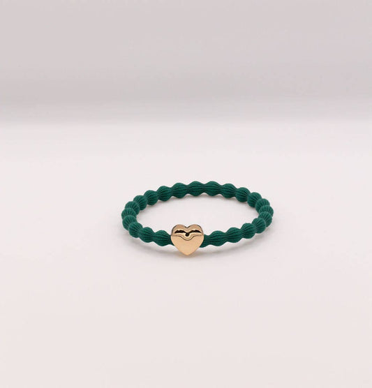 Wave Hair Tie with Gold Heart Charm (Various Colours)