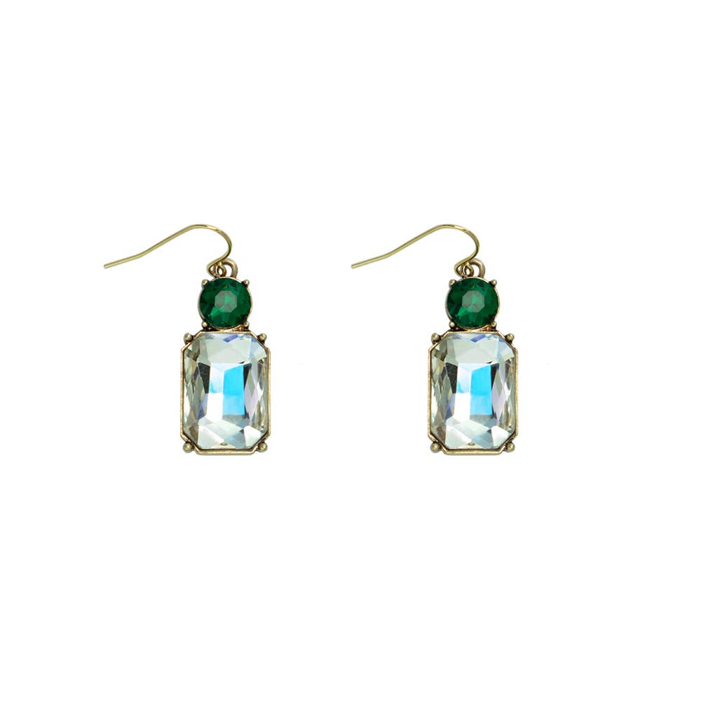 Twin Gem Earring in Clear & Emerald Green - Robins & Roses, Eccleshall