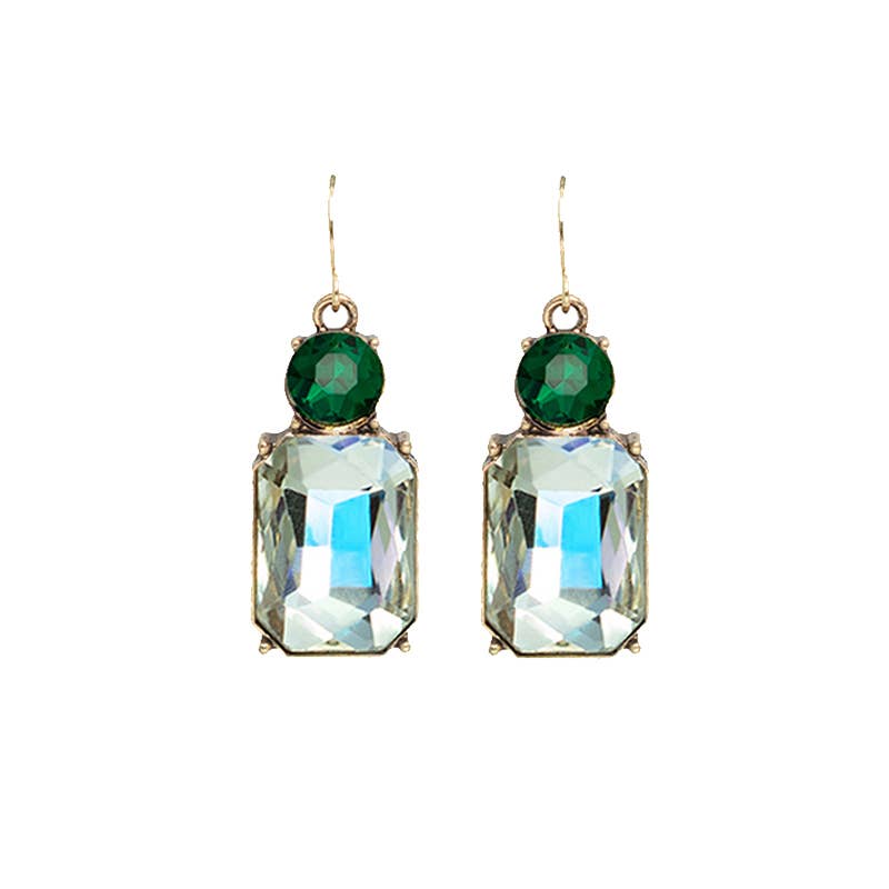 Twin Gem Earring in Clear & Emerald Green - Robins & Roses, Eccleshall