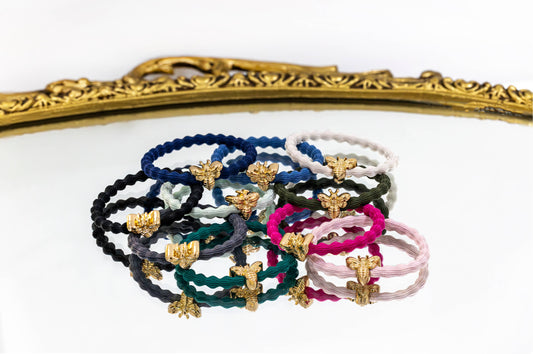 Wave Hair Tie with Gold Bee Charm (Various Colours)