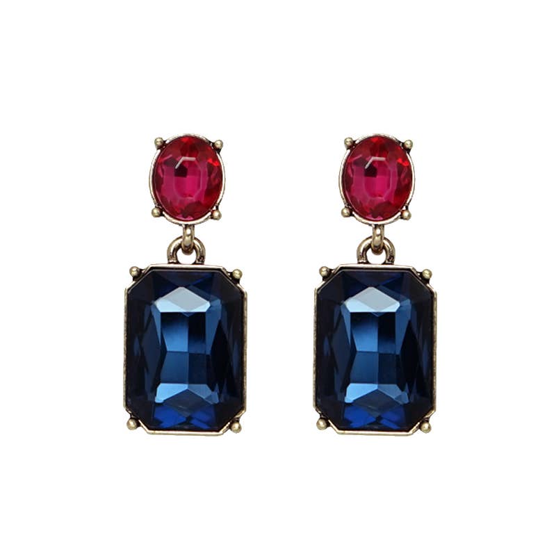 Oval Twin Gem Post Earring in Navy & Rose Pink