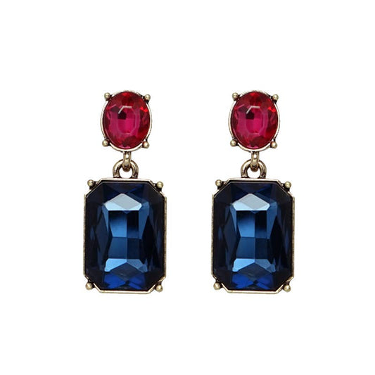 Oval Twin Gem Post Earring in Navy & Rose Pink