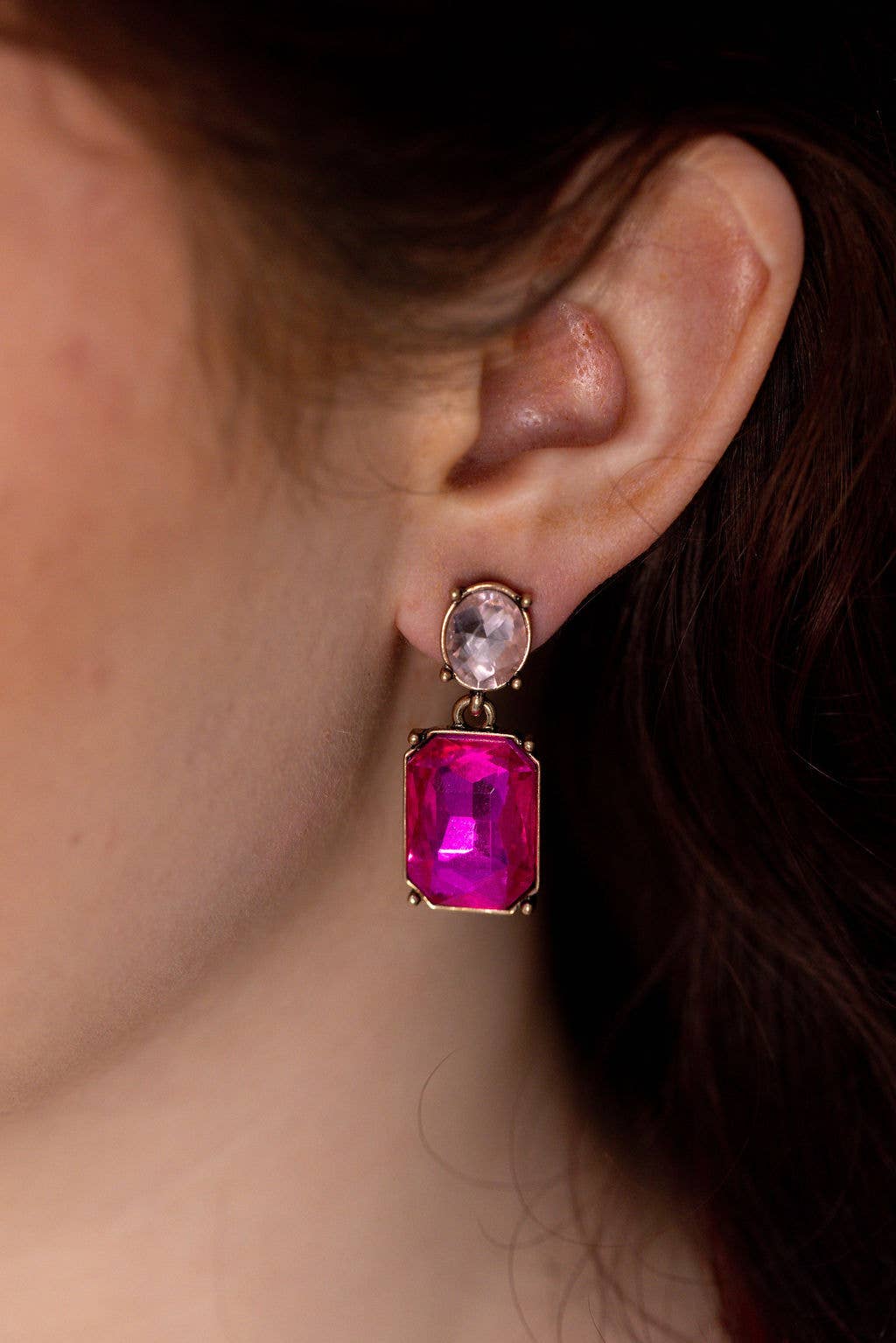 Oval Twin Gem Post Earring in Hot Pink & Light Pink - Robins & Roses, Eccleshall
