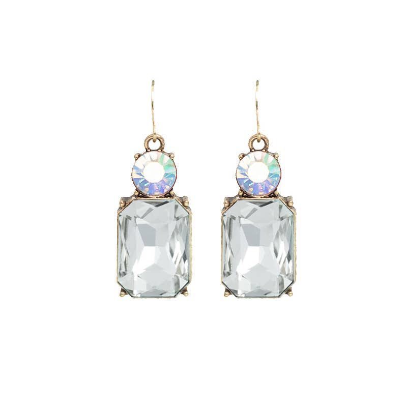 Twin Gem Earring in Clear & Aurora Borealis