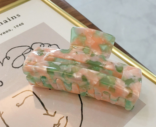 Resin Claw Clip in Pink & Green Marble - Robins & Roses, Eccleshall