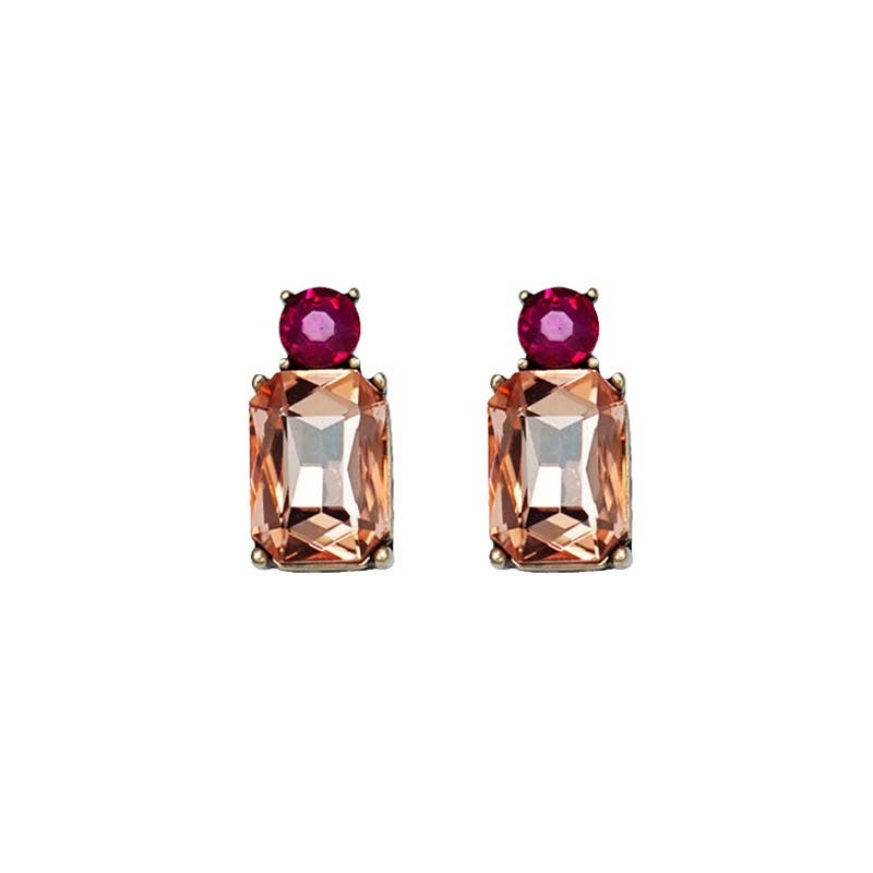 Mini Gem Earring in Amber & Pink