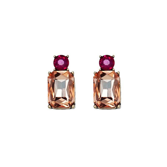 Mini Gem Earring in Amber & Pink