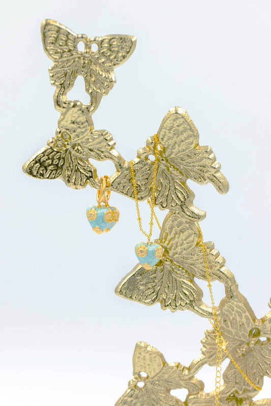 Flowered Heart Pendant Necklace in Pale Blue & Gold - Robins & Roses, Eccleshall